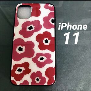 iPhone11ケース 強化ガラス北欧　花柄ピンク　管理北ピ-4 iPhoneケース　フラワー　花