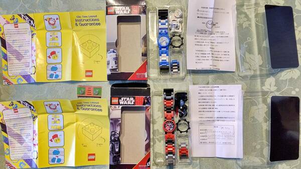 B レゴ スターウォーズ 子供用腕時計 リストウォッチ 電池交換により稼働中 2点（ダースベイダー＆R2-D2）ケース入り電池2個付　訳アリ