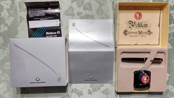 企業ノベルティ BMW ペリカン 万年筆 M150(13㎝未使用動作確認のみ)&ボトルインク(Gunther wagner Konigsblau 50ml 未開封)外箱付