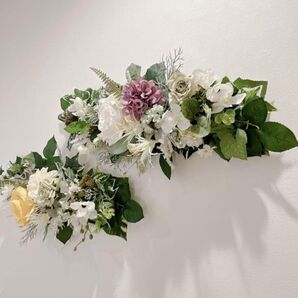 豪華2点セット高砂装花にも薔薇黄色×白結婚2次会カラードレスウォールフラワー ドライフラワー Antique