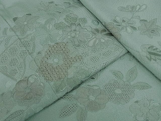 ☆直売卸値☆ 藍色の総スワトウ刺繍の訪問着 着物 縦縞と源氏香