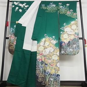 着物屋こころ■豪華振袖 長襦袢（無双仕立て）セット 刺繍 流水草花文 金彩 着丈160cm 裄丈67.5cm 正絹 逸品 B-fe4054の画像2