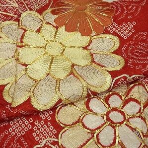 着物屋こころ■豪華振袖 駒刺繍 絞り 枝花文 金彩 着丈163.5cm 裄丈68.5cm 正絹 逸品 B-zg1649の画像5