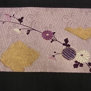 着物屋こころ■九寸名古屋帯 駒刺繍 絞り 枝花文 金彩 正絹 逸品 B-sa1400の画像6