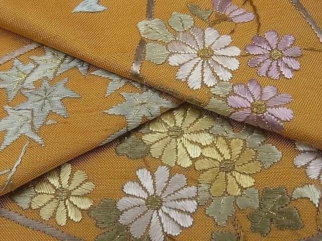 憧れ O-2438 枯野色 色彩鮮やかな刺繍 花菱模様 名古屋帯 着物 - www