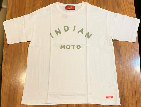 【Indian Motocycle】Lサイズ　ホワイト　ロゴ”INDIAN MOTO”Tシャツ　インディアンモトサイクル　ランブル