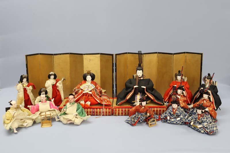 ■Immediate decision■ Maruhira Hina dolls, set of 15, with gold screen, early Showa period, Hina dolls, Maruhira dolls, Emperor and Empress dolls, three court ladies, five musicians, attendants, servants, season, Annual Events, Doll's Festival, Hina Dolls