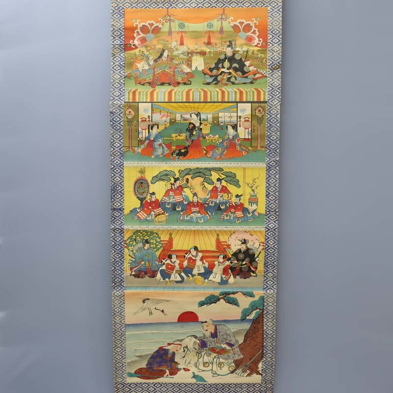 ■即決■ 明治 石版画 雛祭り 掛軸 ■ 雛人形 雛飾り 雛道具, 美術品, 版画, 石版画, リトグラフ