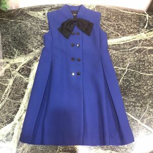 【美品】JILL STUART★ジルスチュアート ノースリーブワンピース サイズ2 Mサイズ相当 毛100% シルク 青 ロイヤルブルー リボン