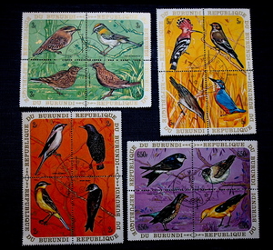 ブルンジ切手　鳥・４種ブロック×４　計16種　消印　1971年