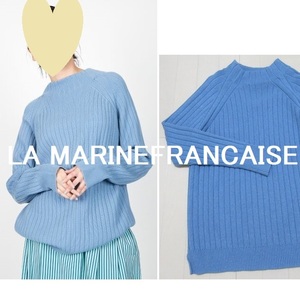 *LA MARINE FRANCAISE La Marine Francaise * wide rib bottleneck pull over blue knitted sweater pull over [ used ]
