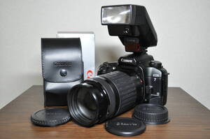 ★動作美品★ CANON キヤノン EOS 7 一眼レフフィルムカメラ / CANON ZOOM LENS EF 75-300mm 1:4-5.6 / CANON 300 EZ ストロボ