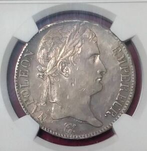 【動画有り】1815 フランス ナポレオン1世 5フラン銀貨 微トーン 皇帝 百日天下 NGC AU55 仏：Cent-Jours 英語：Hundred Days