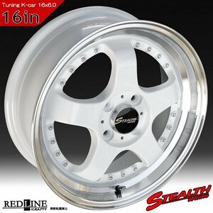 ■ ステルスレーシング K35 ■ 改造軽四用16in, 前後幅広6.0J　MAYRUN 165/40R16 タイヤ付4本セット　人気のスーパーディープリム!!