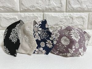 761＊花柄コーデュロイ リーフ刺繍 4枚セット＊立体マスクカバー＊インナーマスク＊ハンドメイド＊大人用＊男性用＊女性用