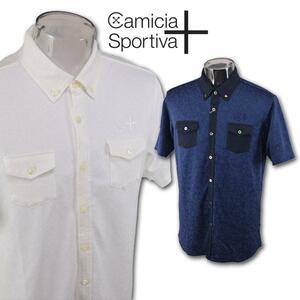 3割引【カミーチャスポルティーバ】メンズ 半袖シャツ L(50) 白 512181441-5 Camicia Sportiva+ ゴルフ 吸汗速乾 UV 日本製 上質　