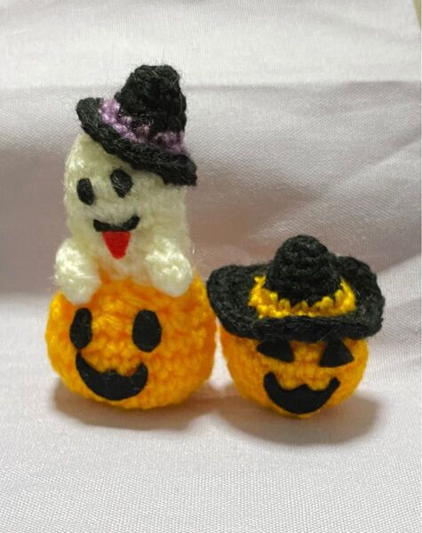 『2個セット』毛糸 ハロウィン おばけ&かぼちゃセットあみぐるみ
