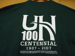 即決　ハワイ　ハワイ大学　2007'　100周年記念　限定　Ｔシャツ　濃緑色　ＸＬ