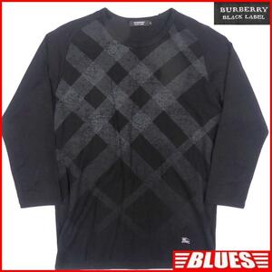 即決★BURBERRY BLACK LABEL★メンズM 廃版 Tシャツ バーバリーブラックレーベル 2 黒 チェック 三陽商会 カットソー ナイト刺繍