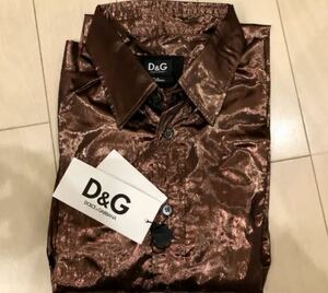 D&G　ドルガバ　ドレス高級シャツ　☆ゴールドブラウンカラー　48