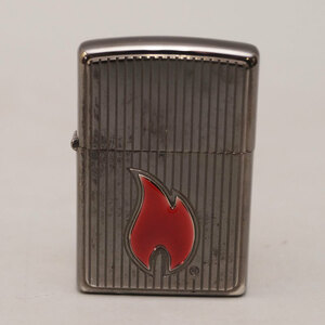 yk43-ZIPPO フレームアイコン ストライプ シルバー シリアルNo.付き 2014年製 炎 喫煙具 USA製