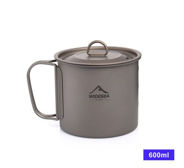チタン マグカップ キャンプ用 蓋付600ml 新品 送料無料 f15
