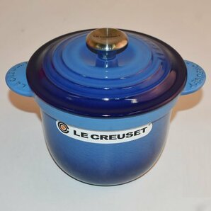 LE CREUSET ルクルーゼ●鋳物ホーロー鍋 電気調理器 IH調理器 ドーム型フタ 深い オーブン フランス産/アズールブルー/難有/1円スタート/XBの画像2