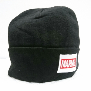 【MARVEL マーベル】黒 ブラック ニットキャップ ニット帽 帽子 シンプル ロゴ ワッチキャップ アクリル100% タグ付き 未使用品 NN