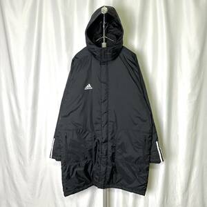 00s adidas ナイロン 中綿 ベンチ コート XL-XXL ビッグサイズ ブラック 黒 ジャケット モッズ アディダス 90s 古着 オールド ビンテージ