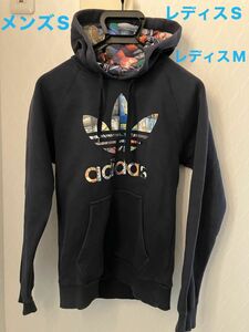 adidas パーカー　ネイビー　ロゴ　adidasオリジナル