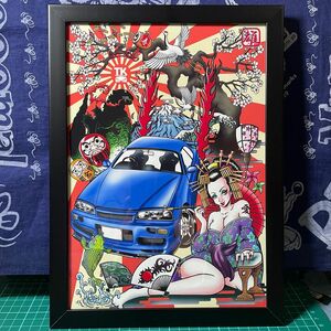 『AWESOME JAPAN 』A4イラストボード付き アートポスター 複製画 イラストフレーム 日本画 浮世絵