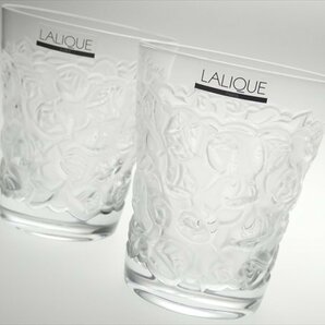 N171 LALIQUE ラリック クリスタル ローズ バラ ペア オールドファッション ロックグラス 2客の画像2