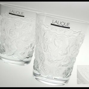 N171 LALIQUE ラリック クリスタル ローズ バラ ペア オールドファッション ロックグラス 2客の画像1