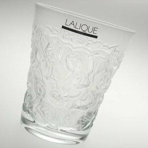 N171 LALIQUE ラリック クリスタル ローズ バラ ペア オールドファッション ロックグラス 2客の画像3