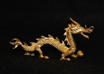 金属工芸●金色　竜　玉龍　置物●11cm ドラゴン　gold color　dragon_画像1