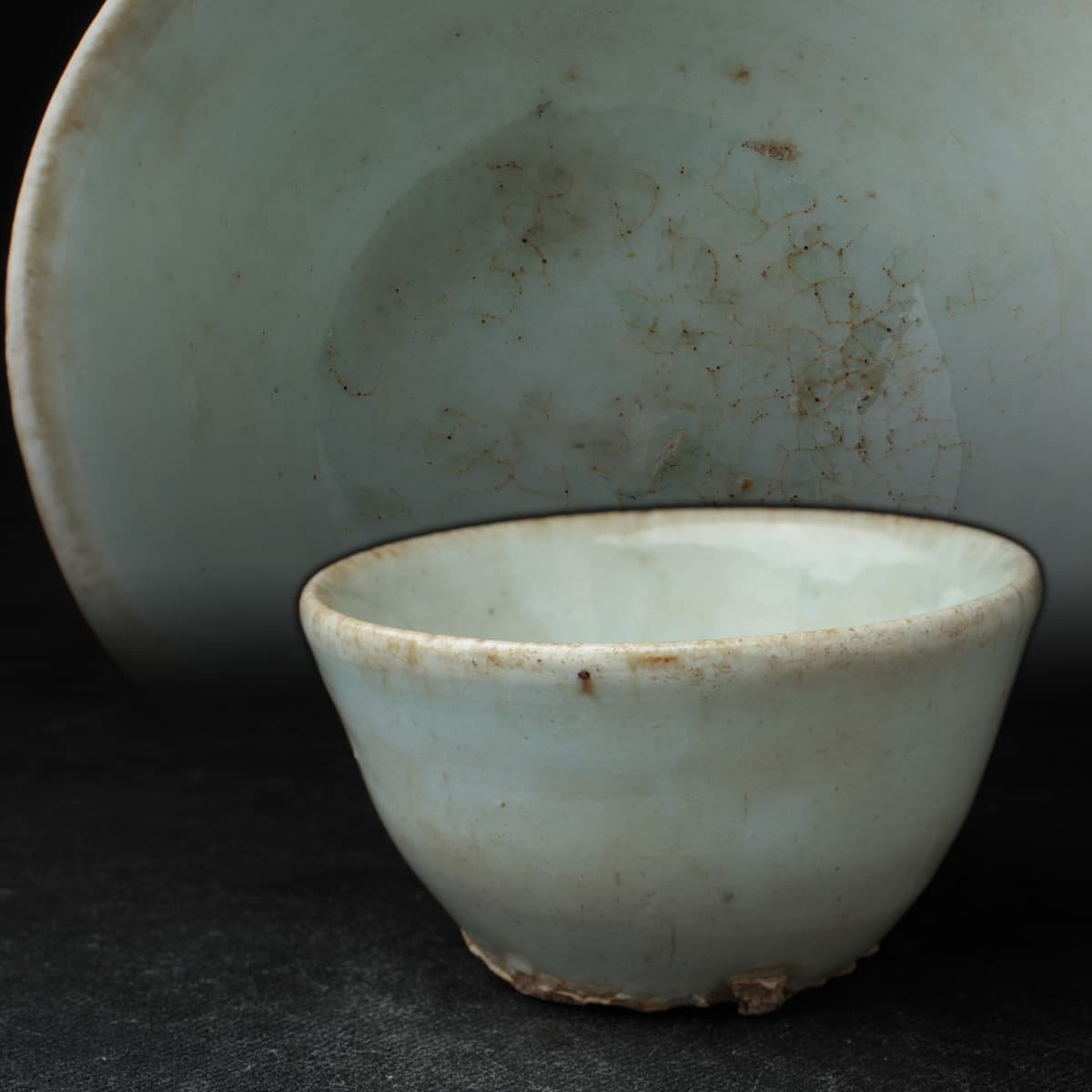EE596 朝鮮古美術 李朝白磁碗・李朝碗 外径15cm 重470g 木箱附・李朝