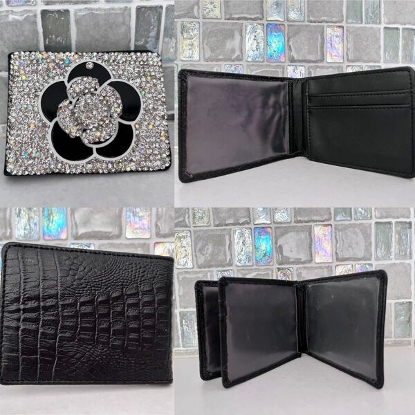ミラー付き カメリア 花 名刺 入れ カード入れ 免許証 カード 保険証 カード鍵 スマート鍵入れ かわいい カメリア キラキラ