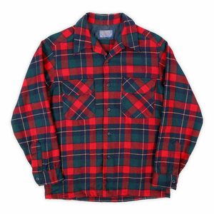 ペンドルトン PENDLETON 70's 70年代 オープンカラー ウールシャツ USA製 ヴィンテージ 古着 (-8041) レッド系 チェック柄 M