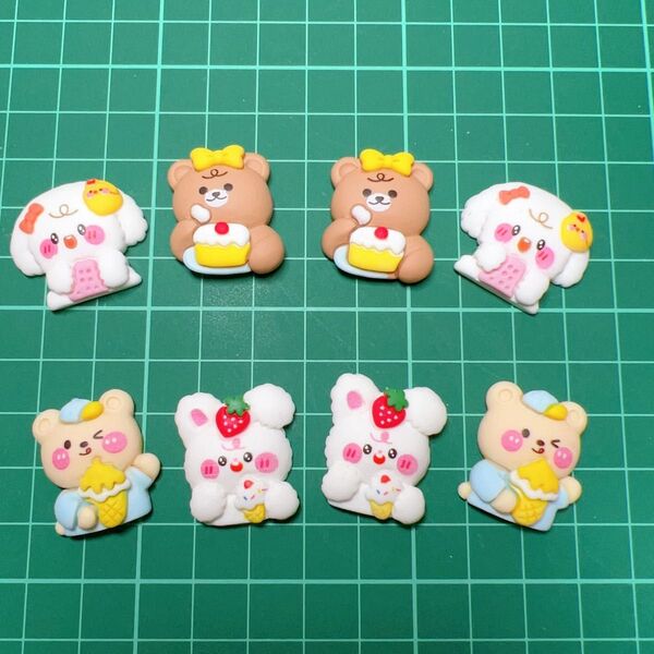 No.103 ハンドメイド うさぎ＆いぬ＆くま　デコパーツ セット