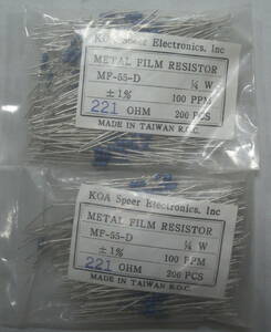 ★☆KOA Speer Electronics/MF-55-D/221OHM;;1/4Wビンテージ品R050110No,1☆★