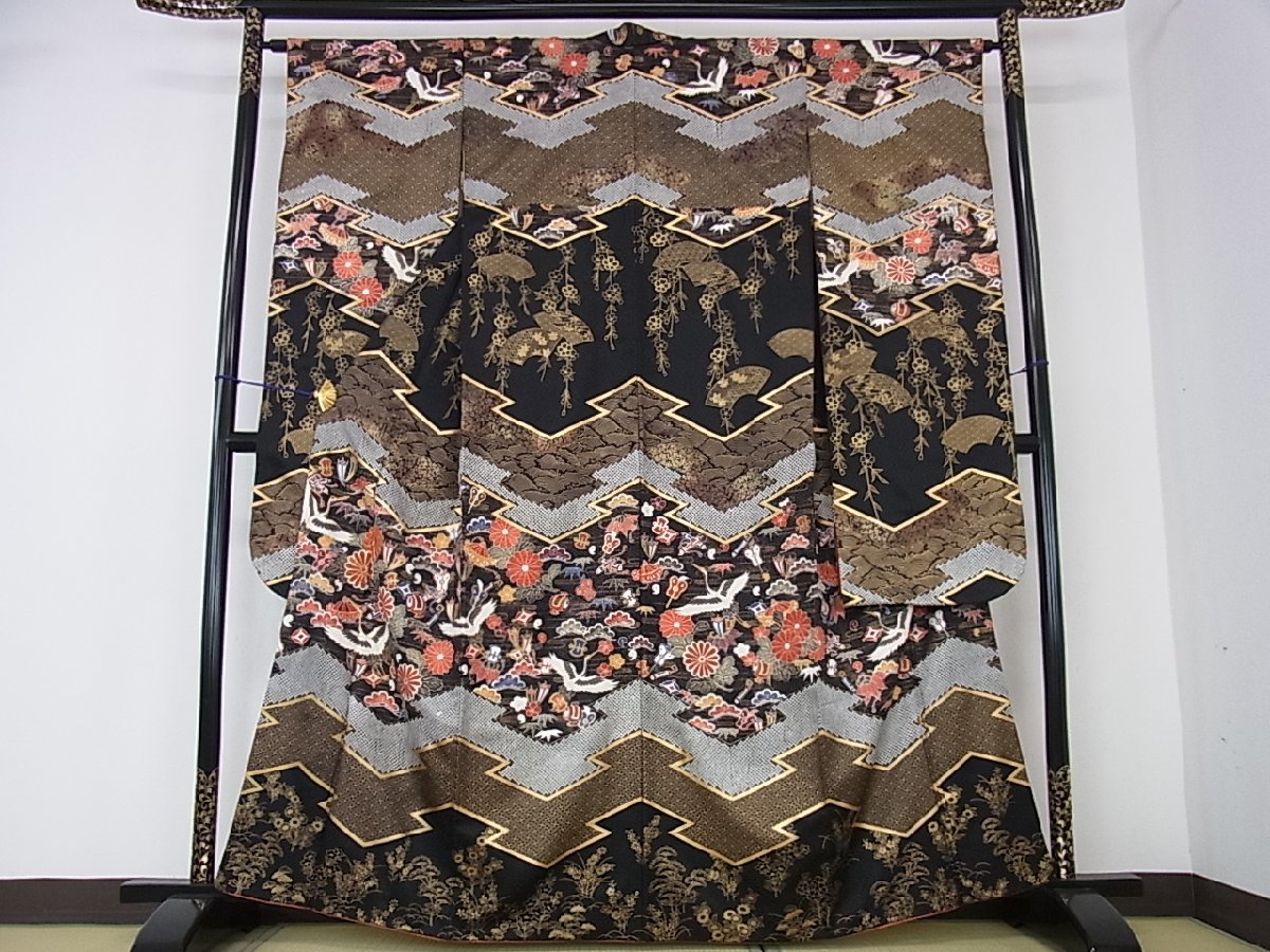 212z6◇身丈170cm以上!吉祥文の振袖 金彩 駒刺繍 松竹梅 宝尽くし