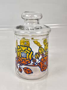 昭和レトロ　ガラス容器　オレンジ　花柄　キャニスター　キャンディポット　中古　現状品　返品不可