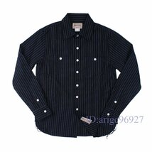 Y853☆新品ヴィンテージ ワーク コットンピンストライプデニム長袖シャツ　ダンガリーアメカジ レト work shirt　ＸＳ～XL ブルー_画像4