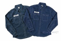 Y855☆新品ヴィンテージ ワーク コットンピンストライプデニム長袖シャツ　ダンガリーアメカジ レト work shirt　Ｓ～XL グレーブルー_画像9