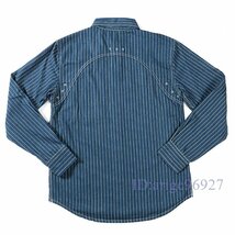 Y855☆新品ヴィンテージ ワーク コットンピンストライプデニム長袖シャツ　ダンガリーアメカジ レト work shirt　Ｓ～XL グレーブルー_画像2