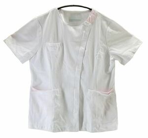 CH2681* new goods with translation nurse clothes short sleeves left collar snap-button . pocket left right double pocket right side loop 4L size white white postage 510 jpy 