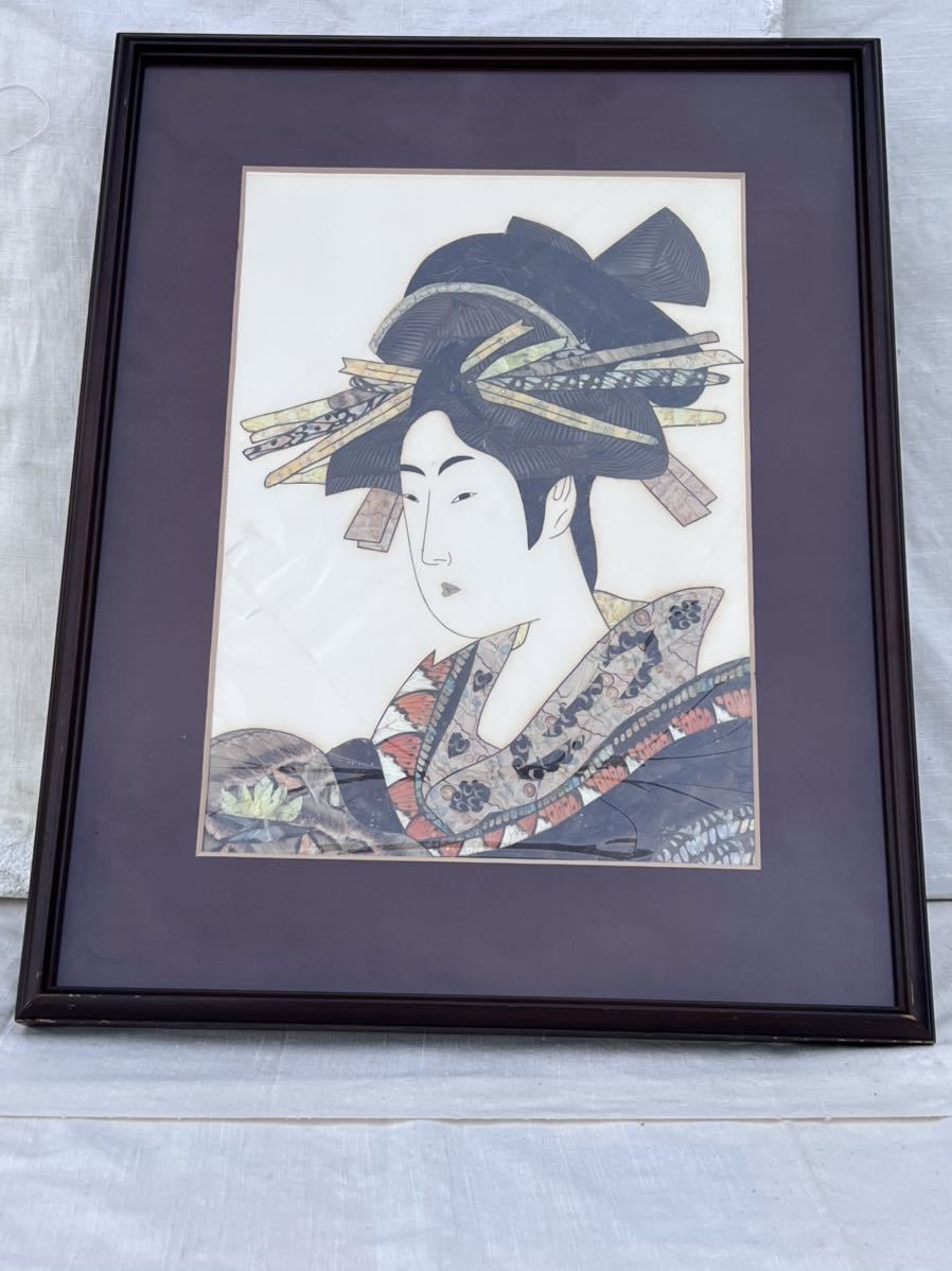 ◆蝶の羽根画 貼り絵 浮世絵 日本画 美人画◆g-125, 美術品, 絵画, はり絵, きり絵