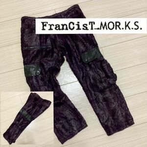 美品■フランシストモークス■馬革 ホースハイド ファーコーティング カーゴパンツ 1 S ワインボルドー クロップド FranCisT_MOR.K.S.