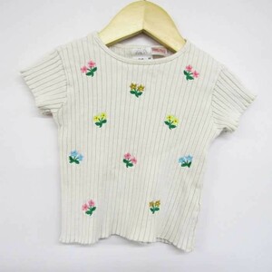 ザラ 半袖リブニット 花刺繍 カットソー 女の子用 12-18months 86サイズ アイボリーベージュ ベビー 子供服 ZARA