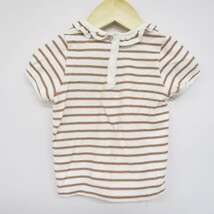 プチバトー フリル襟 半袖ボーダーTシャツ カットソー 女の子用 81サイズ 茶金白 ベビー 子供服 PETIT BATEAU_画像2